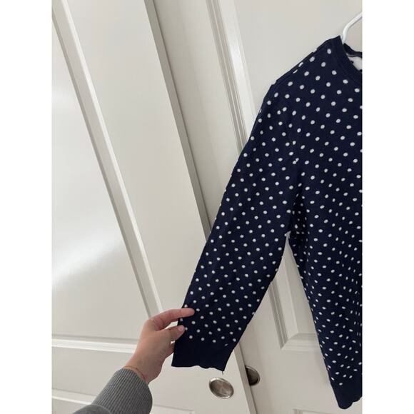 Lauren Ralph Lauren Modal Polka Dot Bow Back Sweater Blue White Medium - Picture 3 of 5